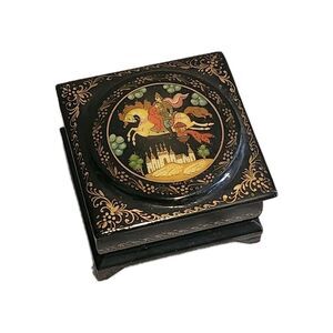 Russian Lacquer Box Horse & Rider with Castle
